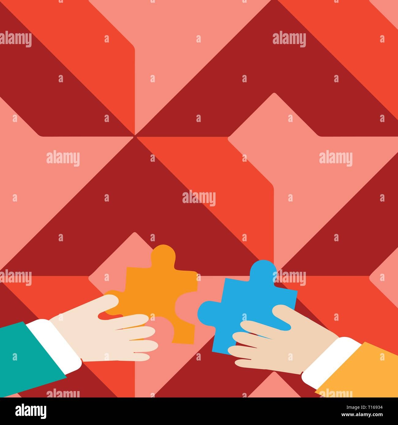 Two Hands Holding Colorful Jigsaw Puzzle Pieces About To Interlock The Tiles Copy Space Design Empty Template Text For Ad Promotion Poster Flyer W Stock Vector Image U0026 Art Alamy