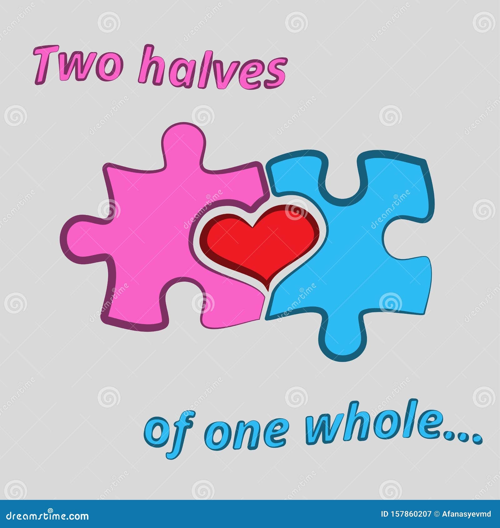 Two Jigsaw Puzzle Pieces With Heart Between Them Two Halves Of 