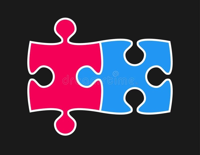 Two Piece Puzzle 2 Step Jigsaw Logo Stock Vector