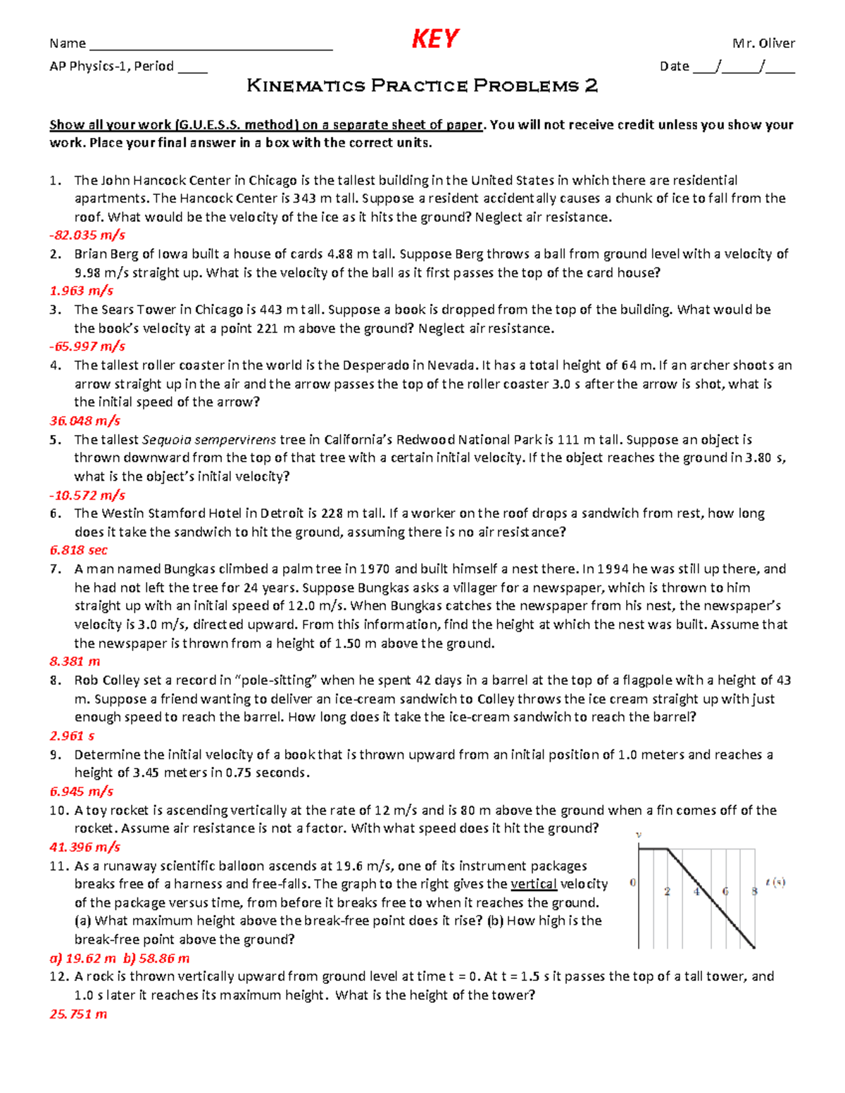average velocity worksheet ap physics 1