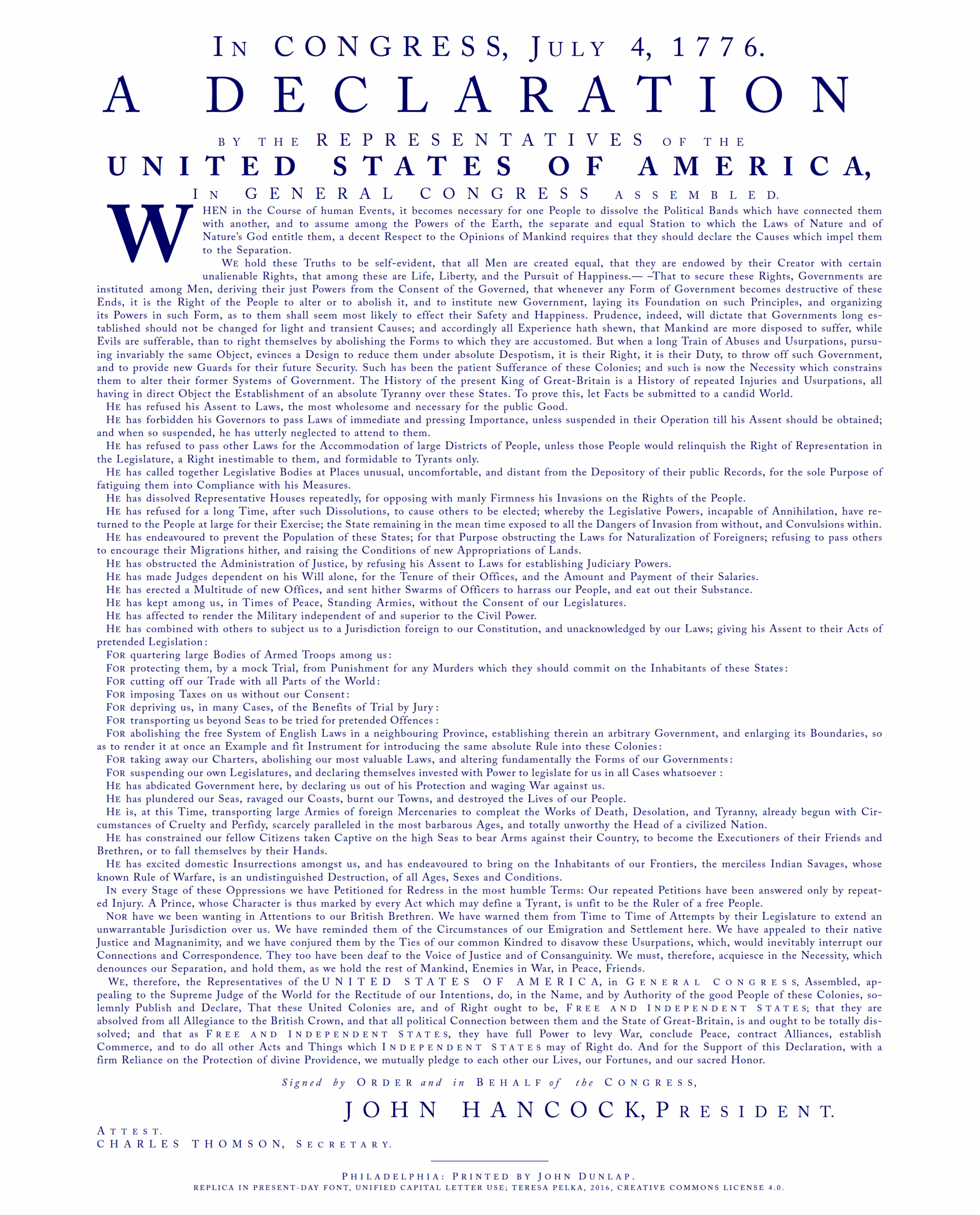 printable declaration of independence