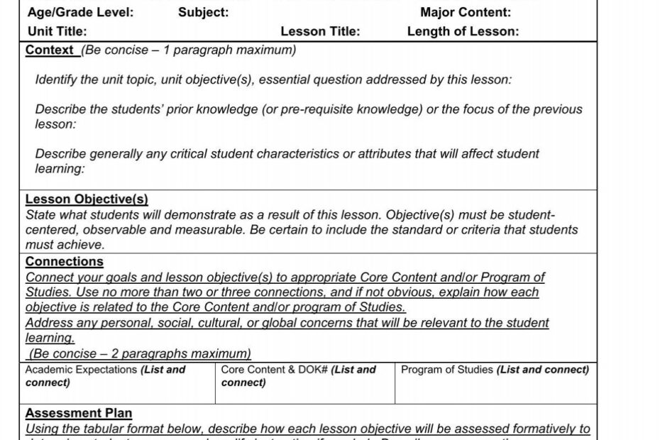University Of The Cumberlands Education Department Lesson Plan