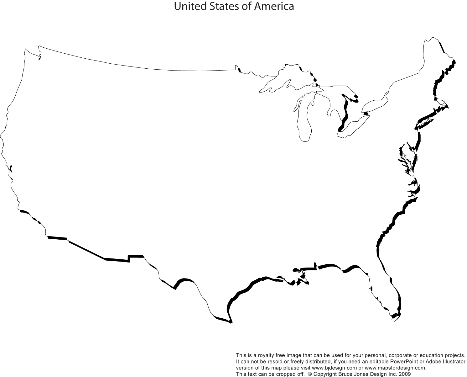 printable black and white us map