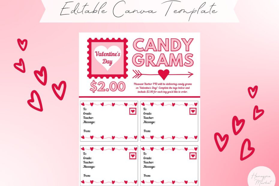 Valentine Candy Gram Tags Template Etsy
