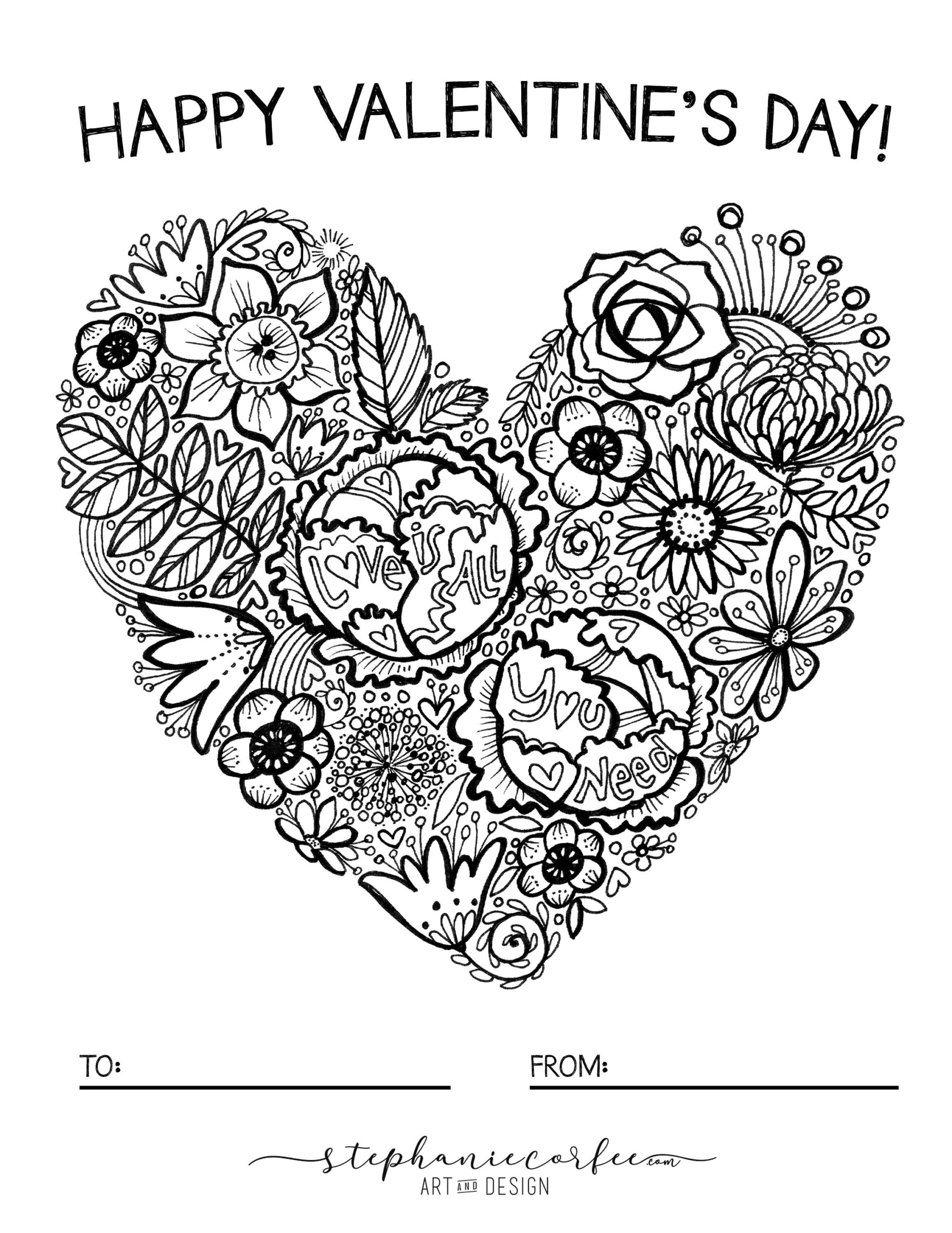 VALENTINE Coloring Page Digital Download Printable File Coloring Pages
