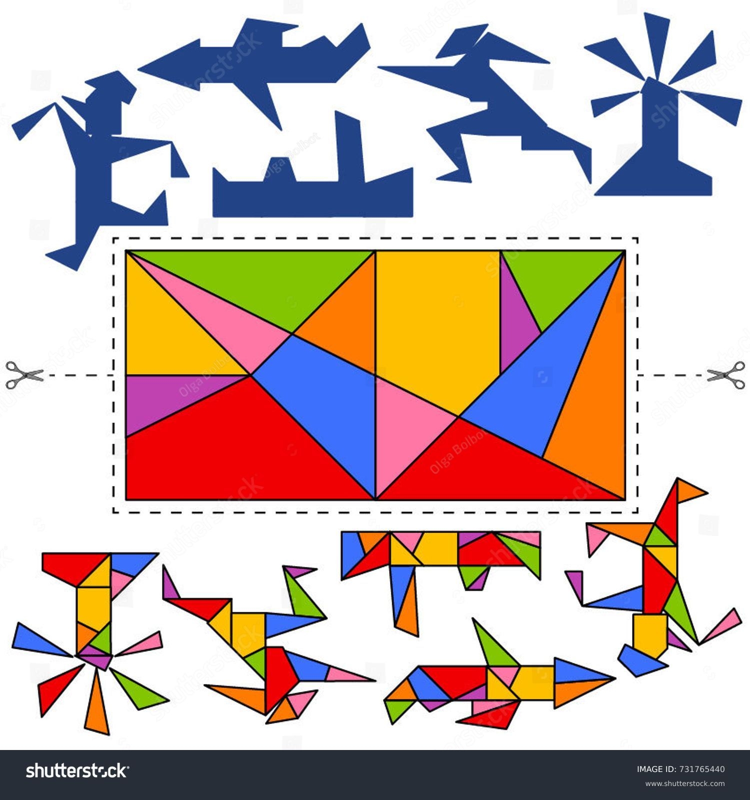 Vector Tangram Rectangle Archimedes Geometric Puzzle Stock Vector 