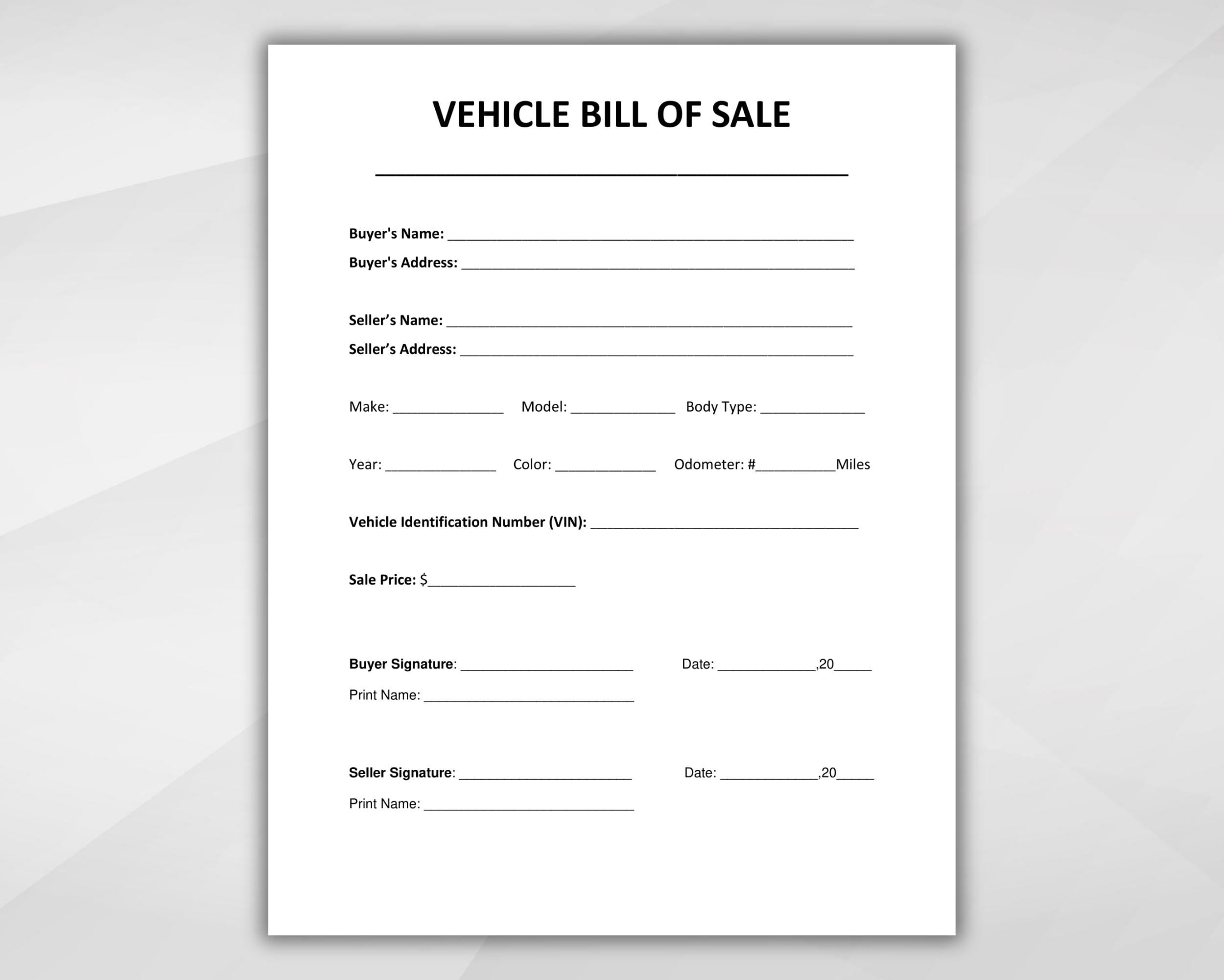 printable automobile bill of sale form