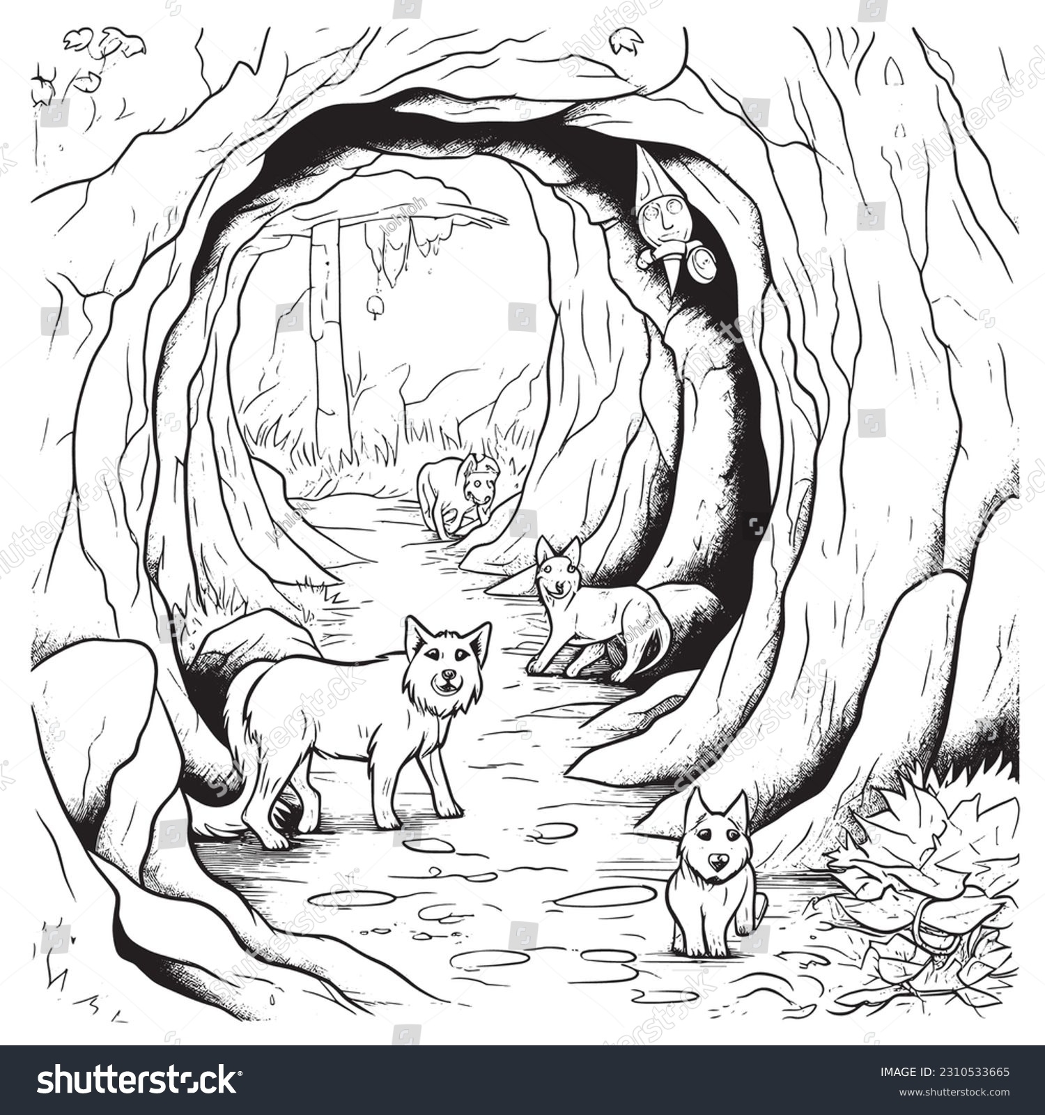 Vektor Stok Dogs On Treasure Hunt Mystical Cave Tanpa Royalti 2310533665 Shutterstock