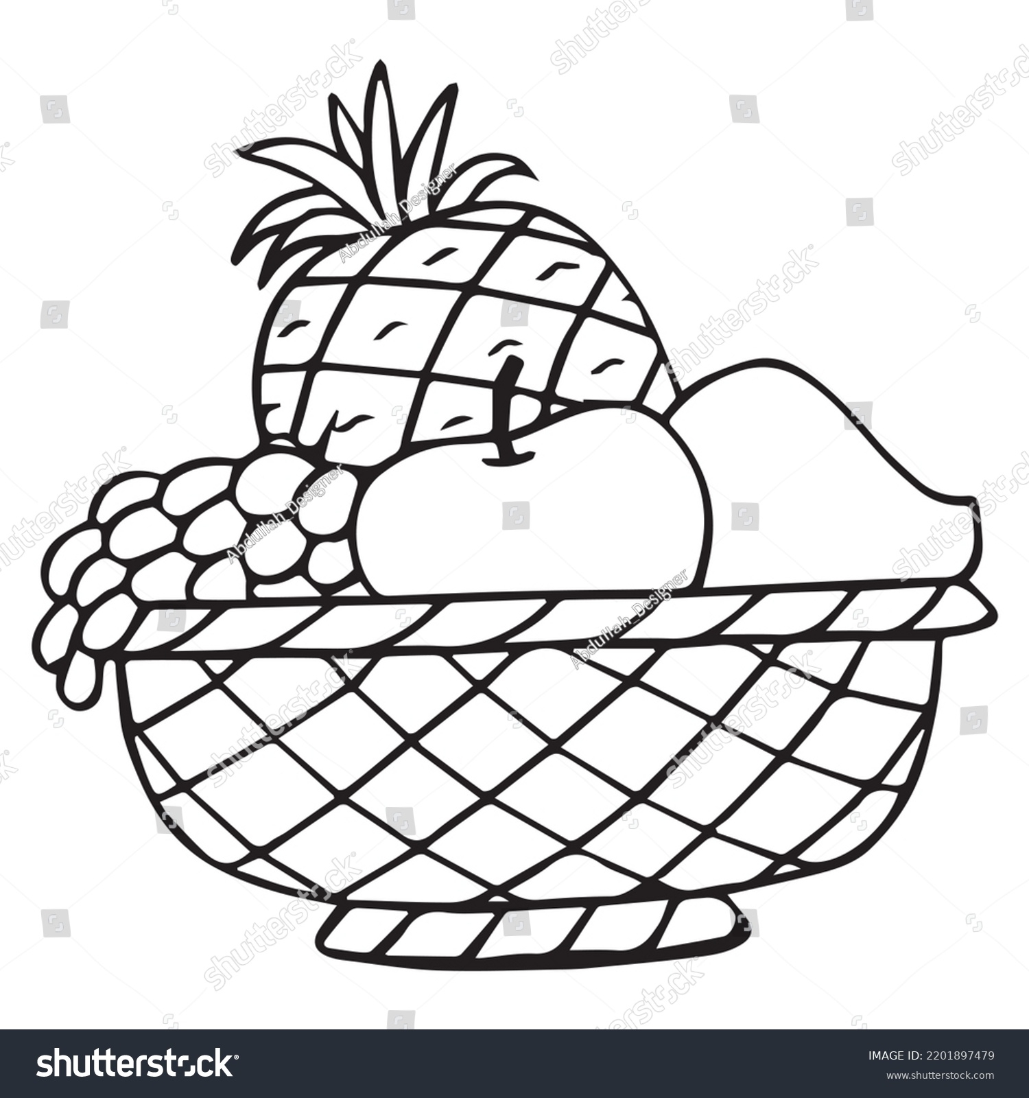 Vektor Stok Fruit Basket Coloring Page Kids Vector Tanpa Royalti 2201897479 Shutterstock