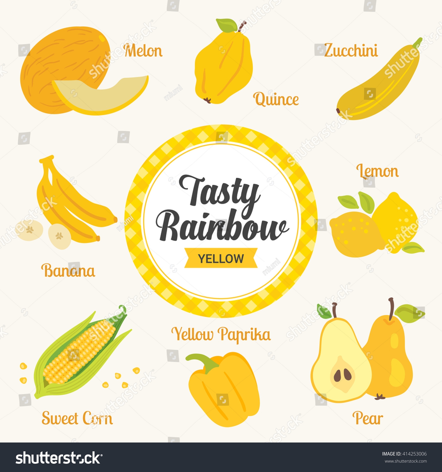 Vektor Stok Tasty Rainbow Set Yellow Color Fruits Tanpa Royalti 414253006 Shutterstock