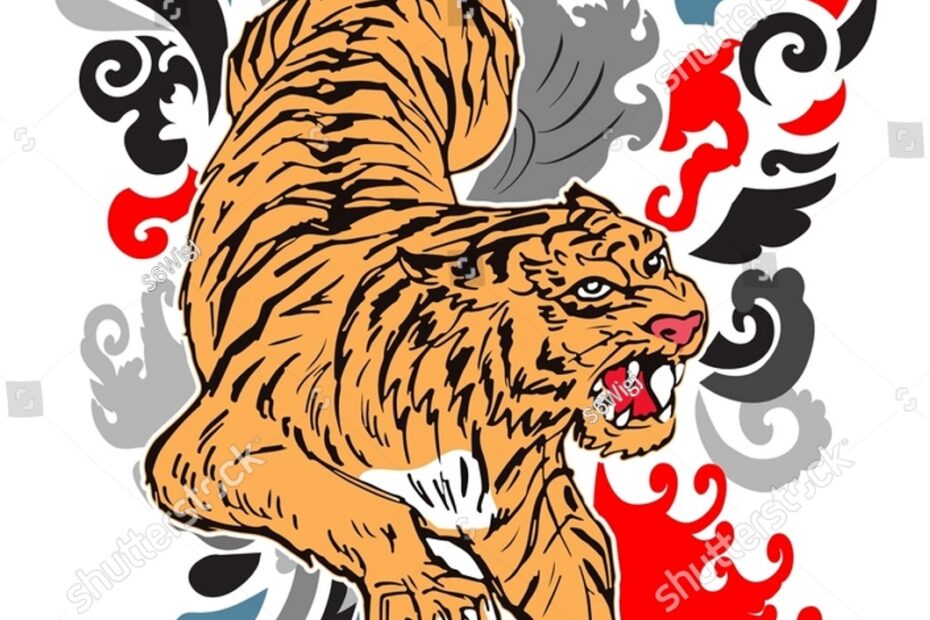 Vektor Stok Tiger Tattoo Beautiful Color Japanese On Tanpa Royalti 2102617342 Shutterstock