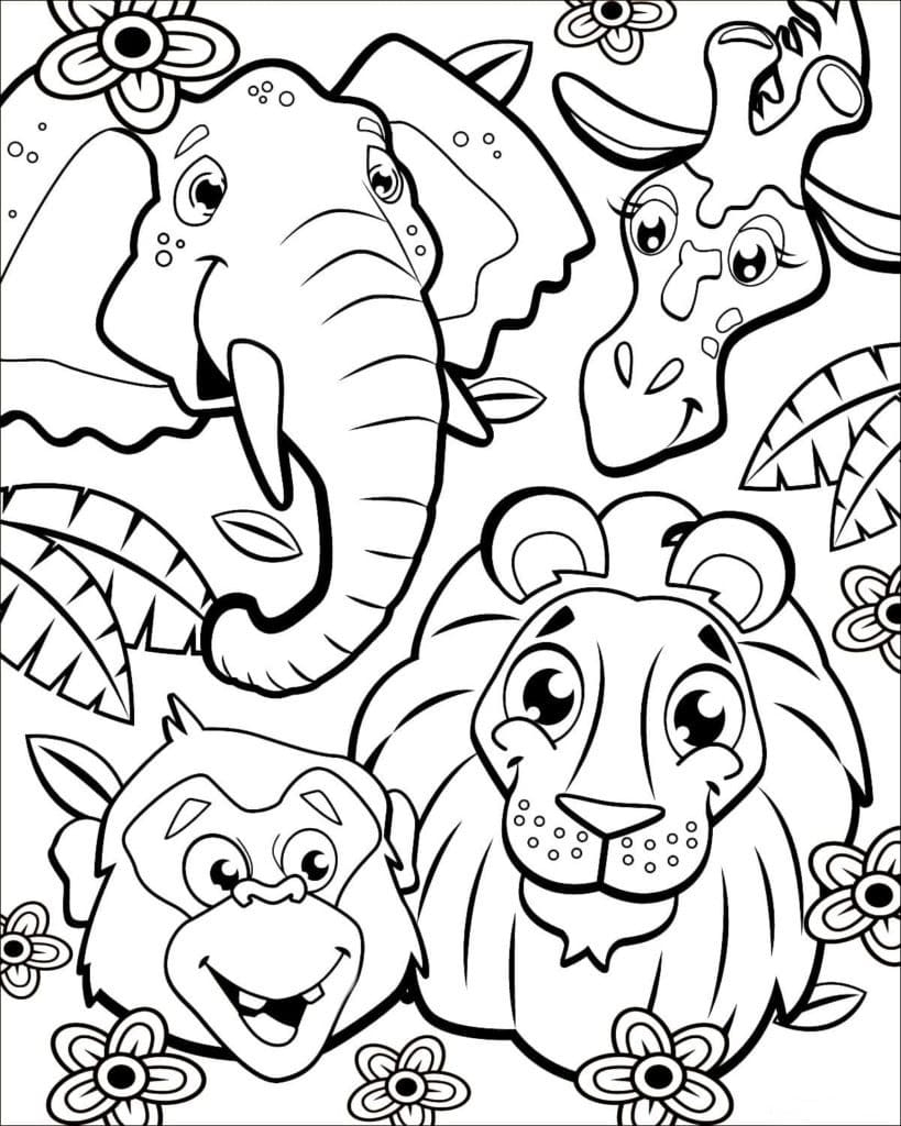 Very Happy Jungle Animals Coloring Page Download Print Or Color Online For Free