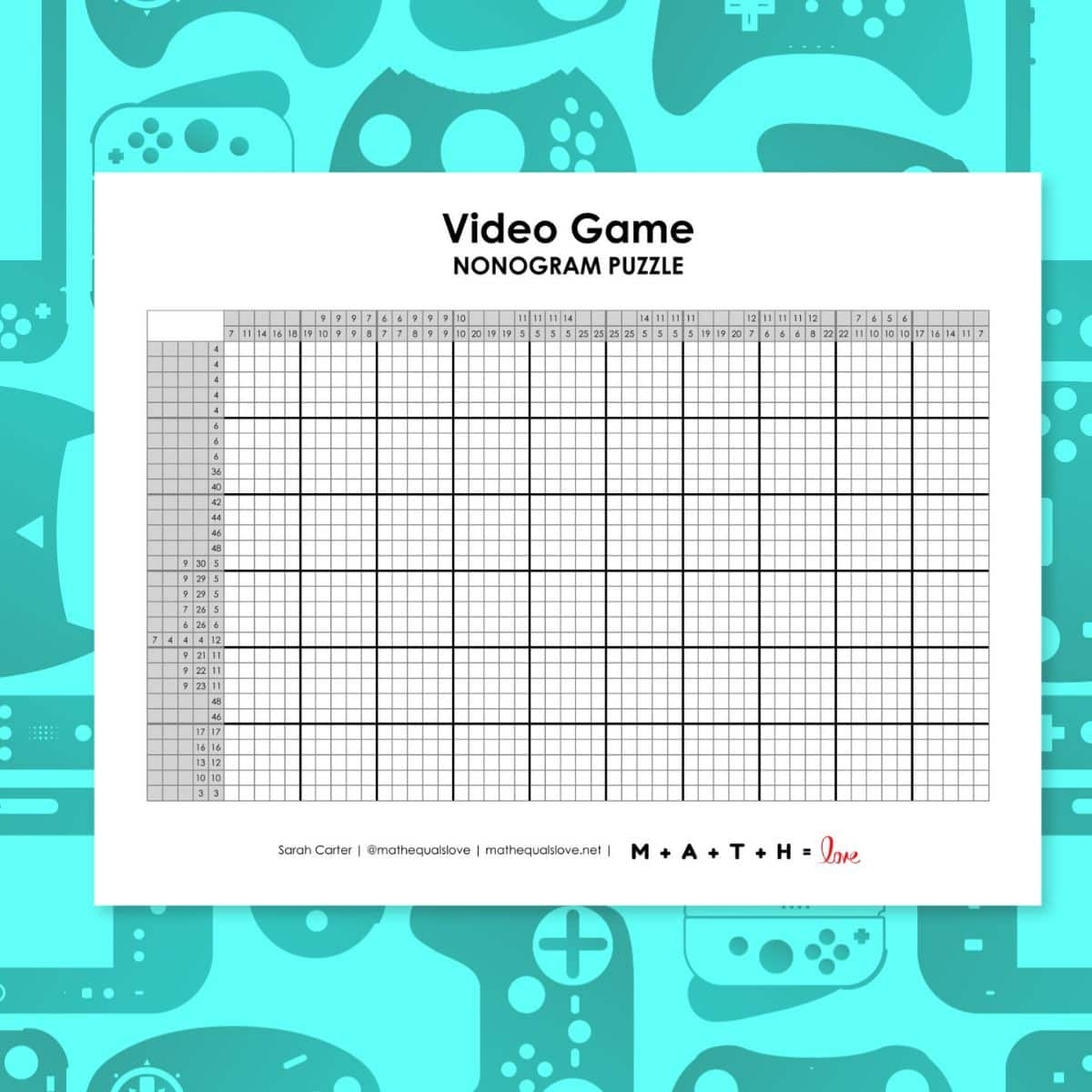 Video Game Nonogram Puzzle Math U003d Love