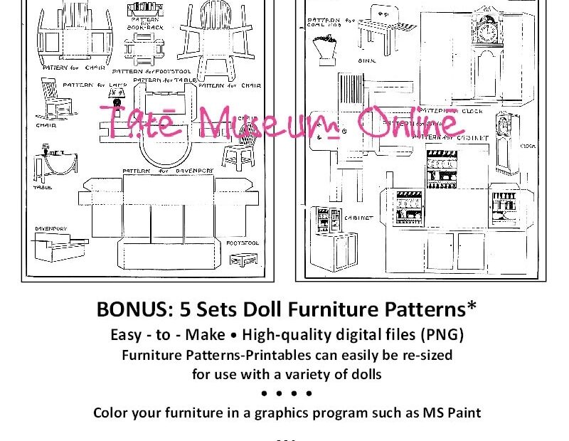 Vintage Doll House Furniture Patterns U0026 Printables Paper Craft multi sizes And Uses For A Variety Of Fun Projects PDF Digital Download Etsy