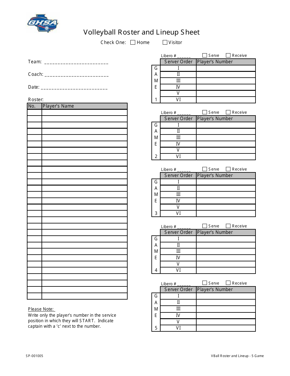 Volleyball Roster And Lineup Sheet Template Ghsa Download Printable PDF Templateroller