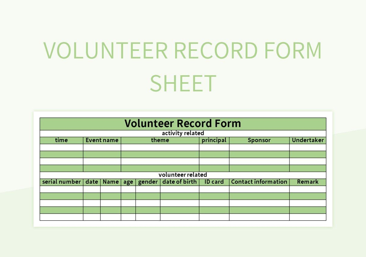 Volunteer Record Form Schedule Excel Template And Google Sheets File For Free Download Slidesdocs