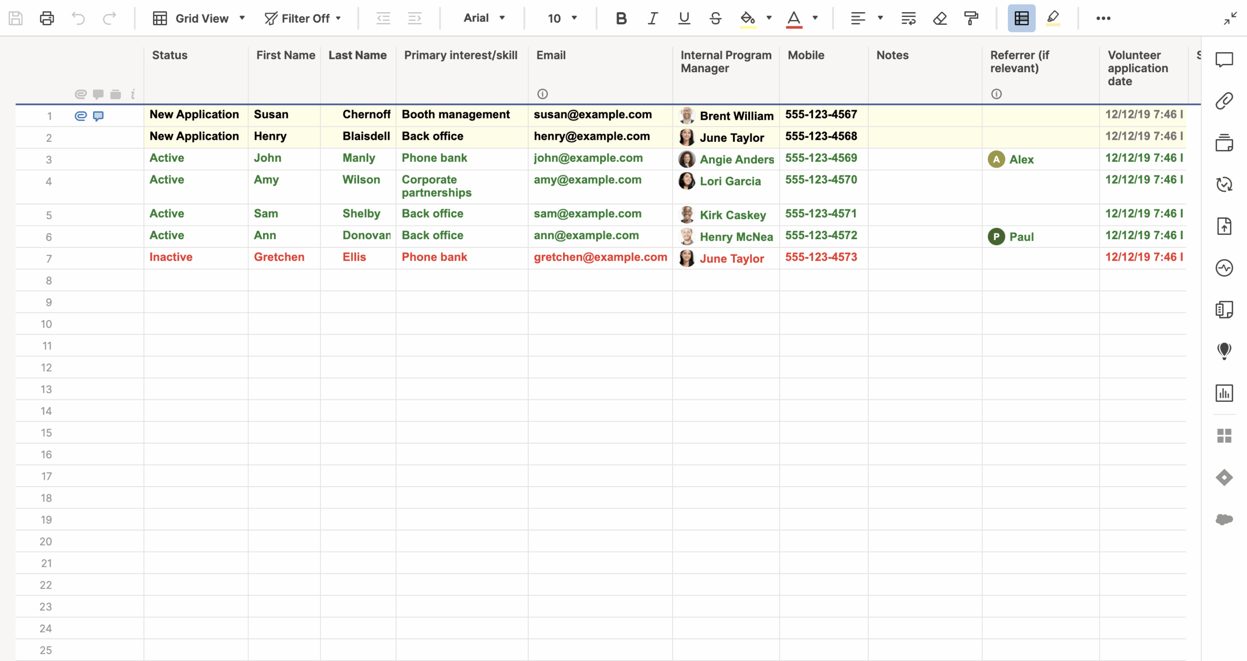 Volunteer Roster Template Smartsheet