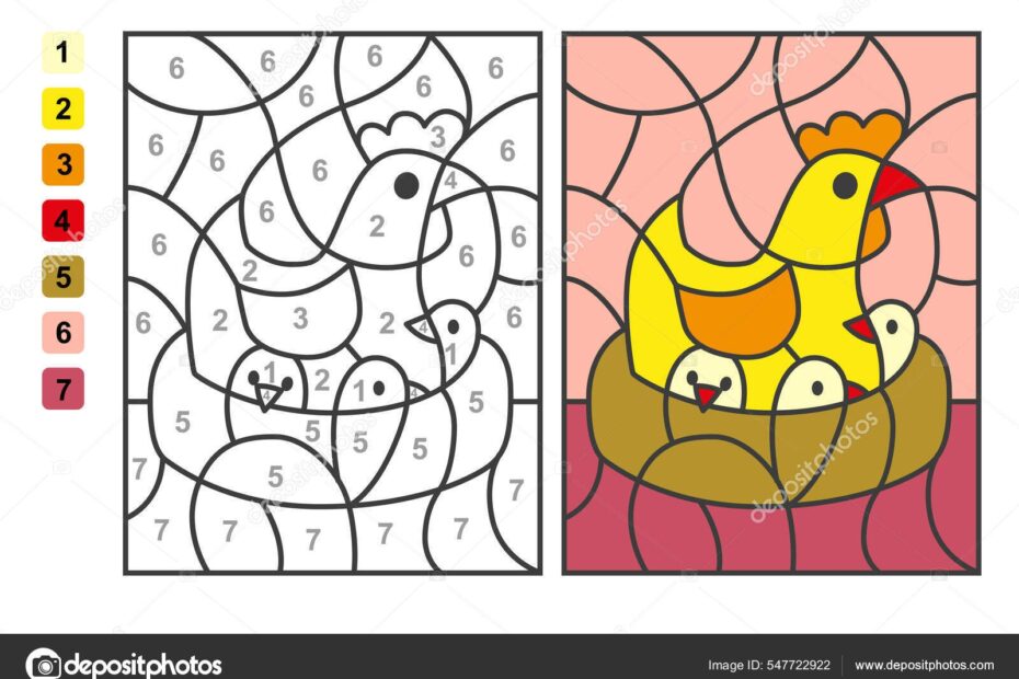 Warna Menurut Angka Ayam Nest Puzzle Permainan Untuk Anak Anak Vektor Stok Oleh natasha tpr 547722922