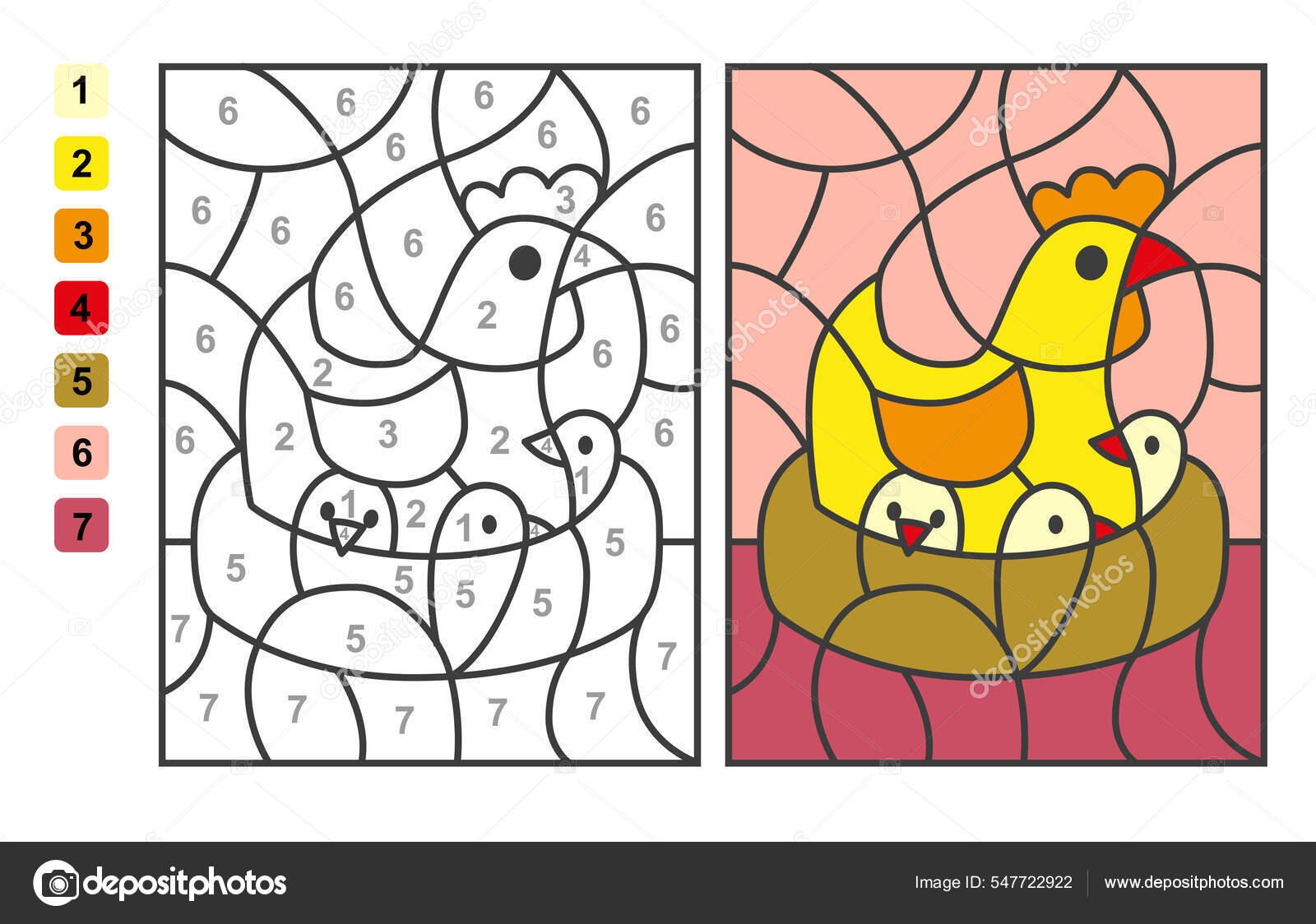 Warna Menurut Angka Ayam Nest Puzzle Permainan Untuk Anak Anak Vektor Stok Oleh natasha tpr 547722922