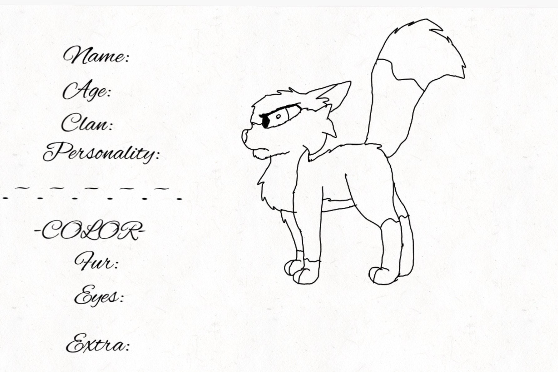 Warrior Cats Character Sheet coloring Sheet Etsy
