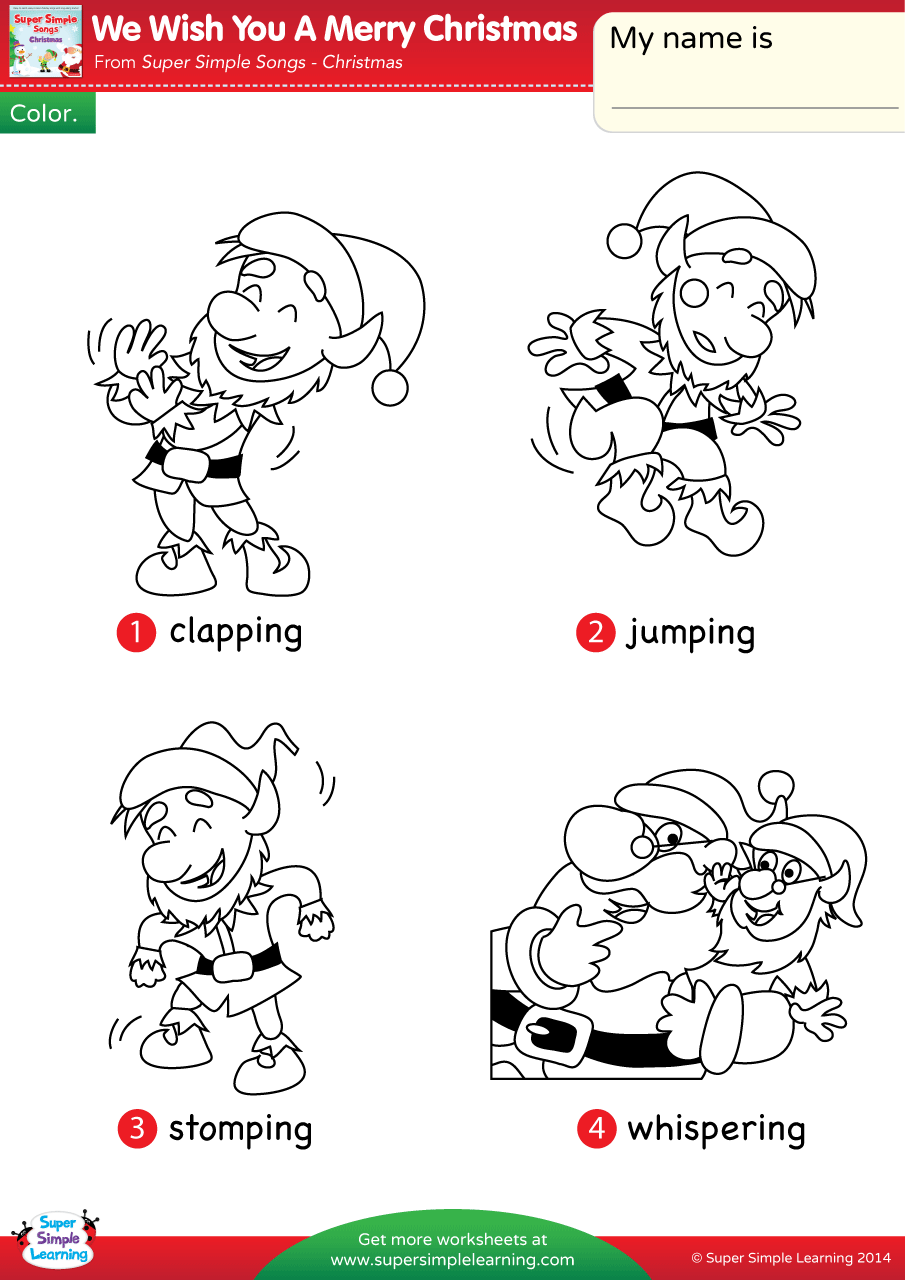 We Wish You A Merry Christmas Worksheet Vocabulary Coloring Super Simple