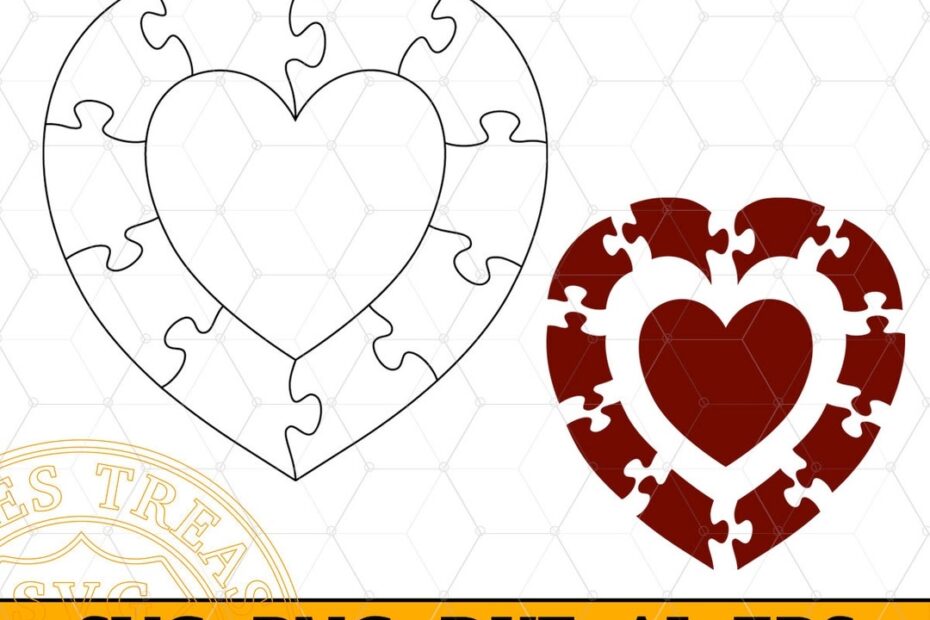Wedding Anniversary Heart Shaped Puzzle Svg Heart In Heart Puzzle Template Birthday Puzzle Dxf Laser Cut Files 11 Pieces Puzzle Etsy