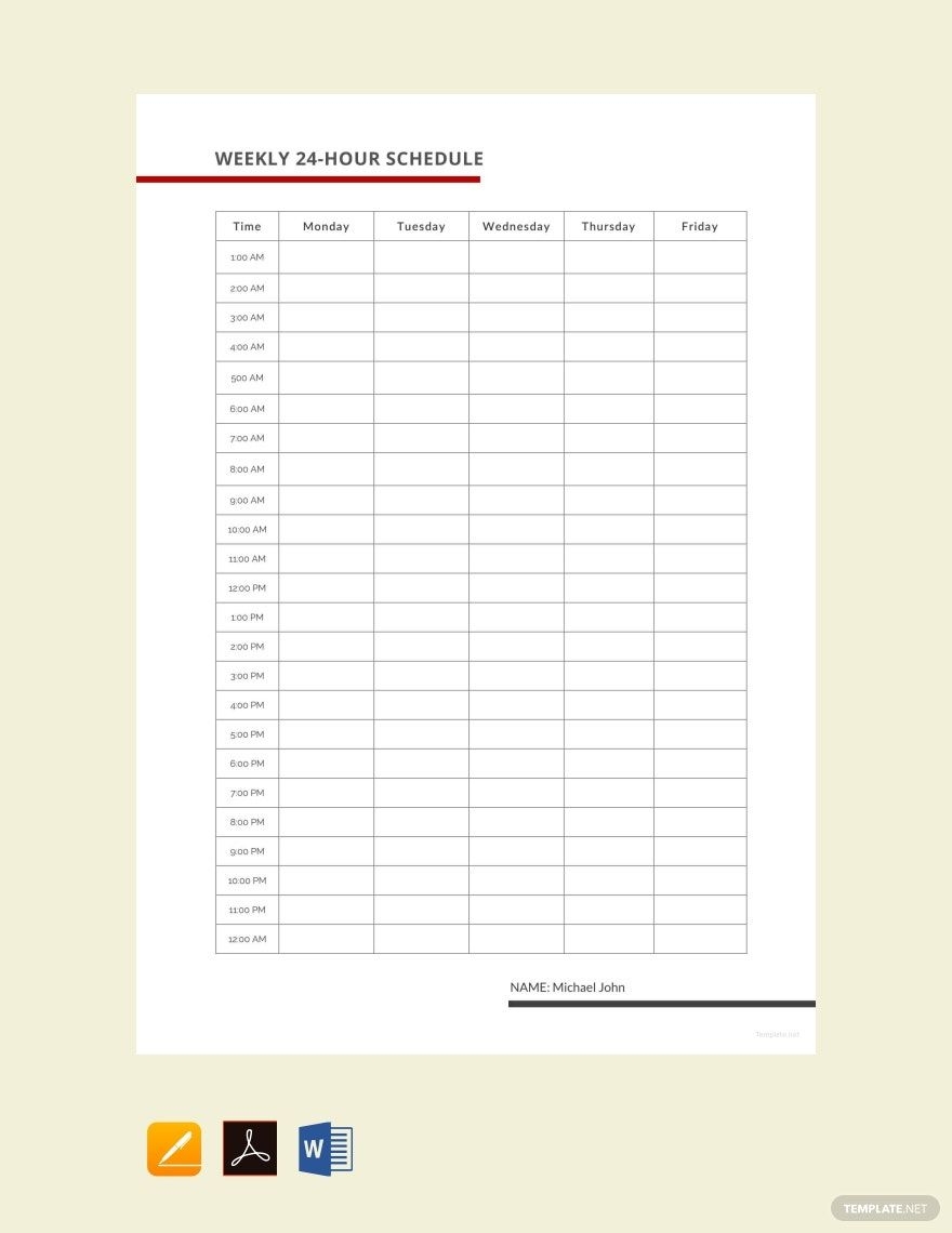 24 hour daily schedule template