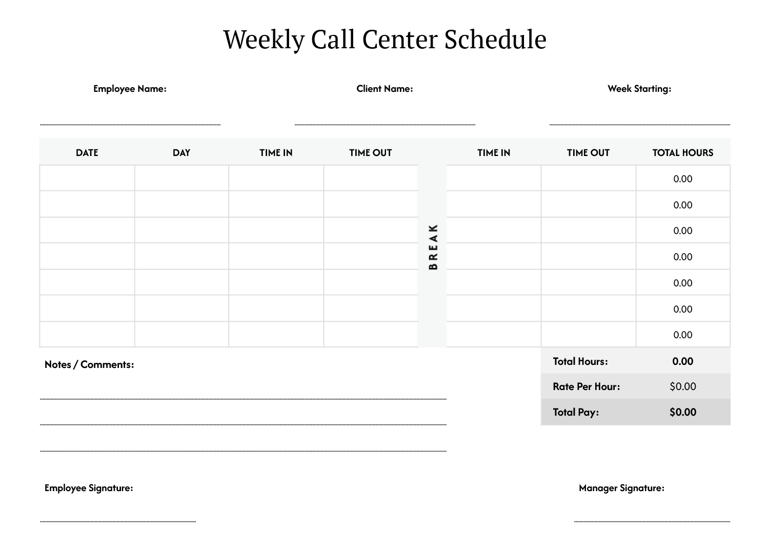 Weekly Call Center Schedule Template Google Docs Word Highfile