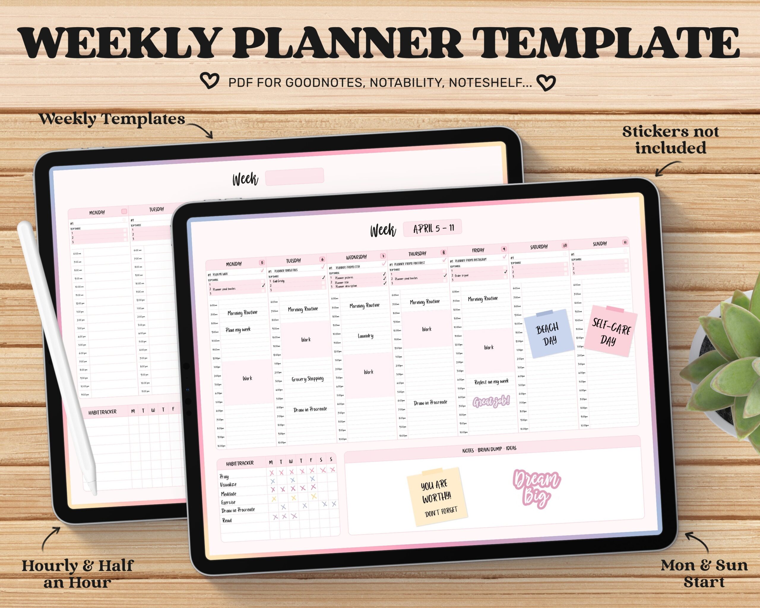 Weekly Planner Goodnotes Template Undated Digital Planner Pdf 