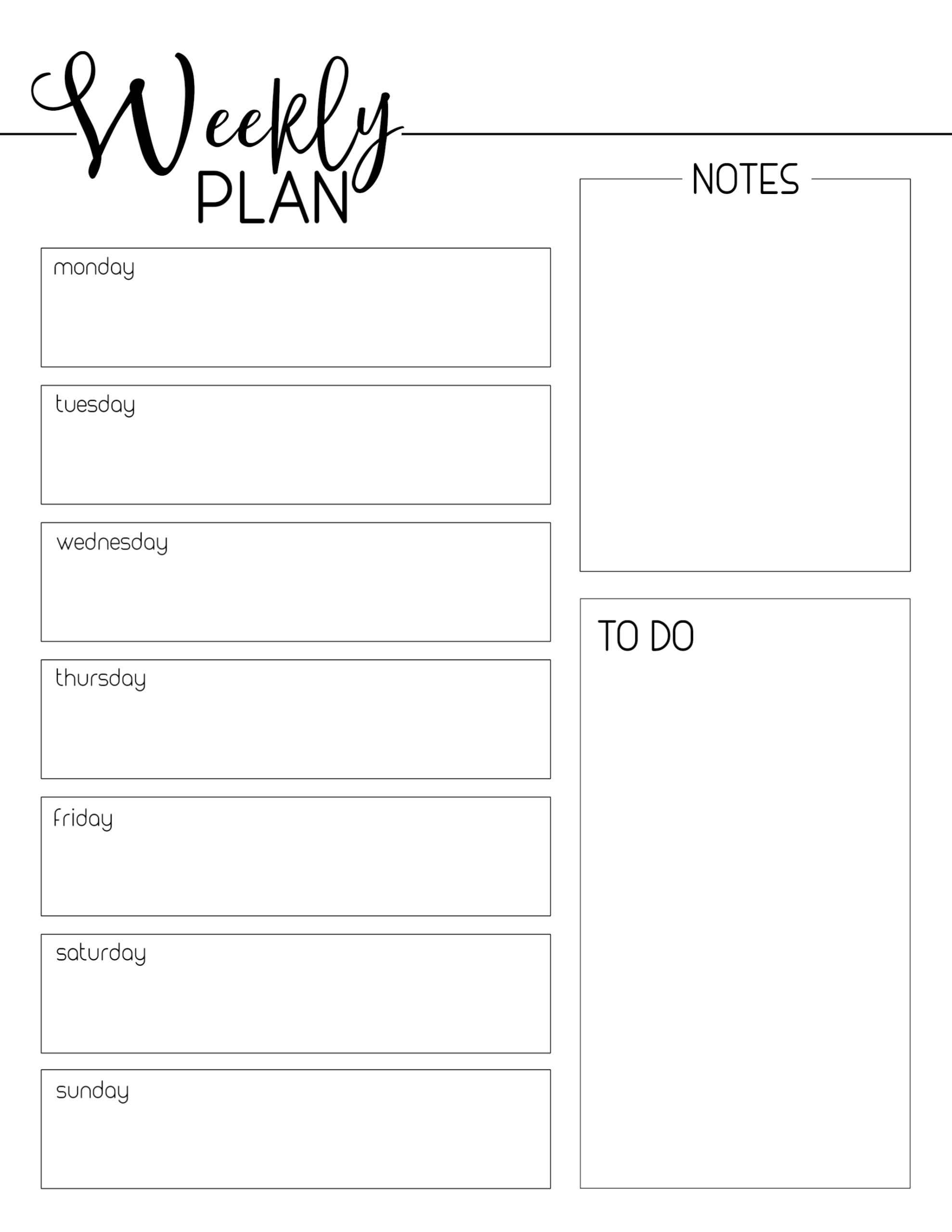 free printable weekly schedule template