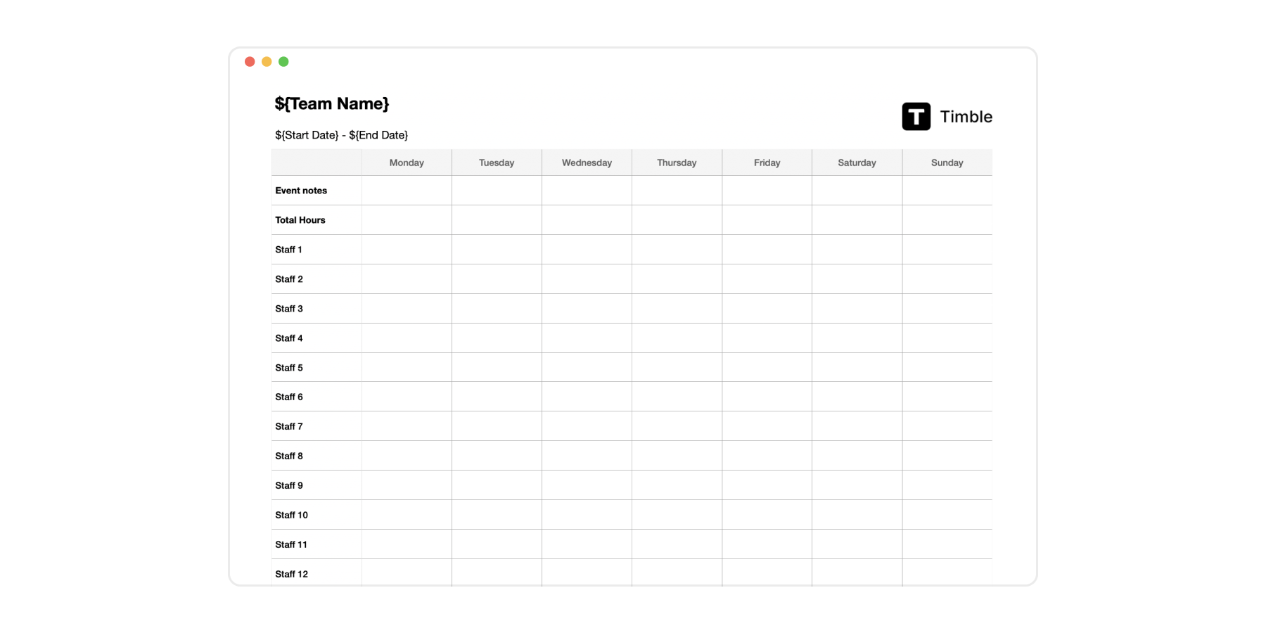 Weekly Staff Roster Template Excel Free Timble
