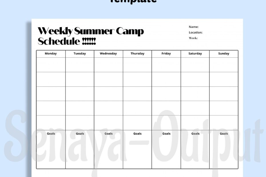Weekly Summer Camp Schedule Template Task Planner Activity Planner For Kids Instant Download Printable June July And August PDF Etsy