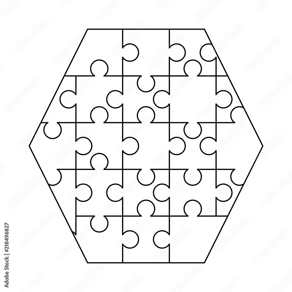 White Puzzles Pieces Arranged In A Hexagon Shape Jigsaw Puzzle Template Ready For Print Cutting Guidelines On White Stock Vector Adobe Stock