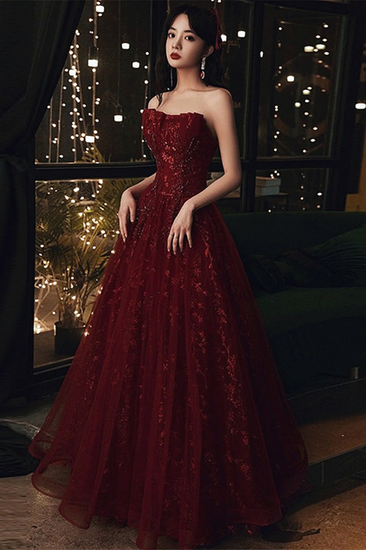 wine colored prom dress