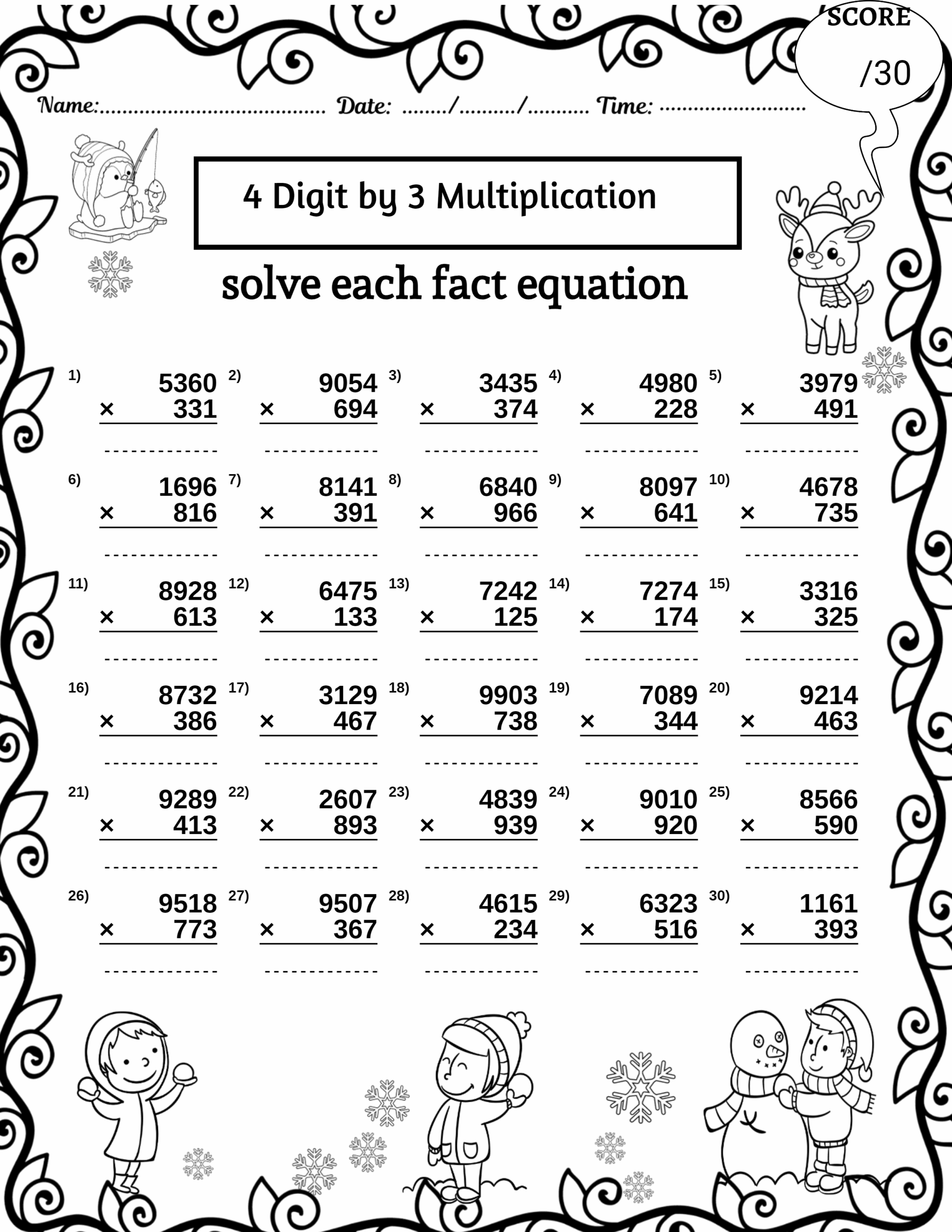 multiply by 4 worksheet