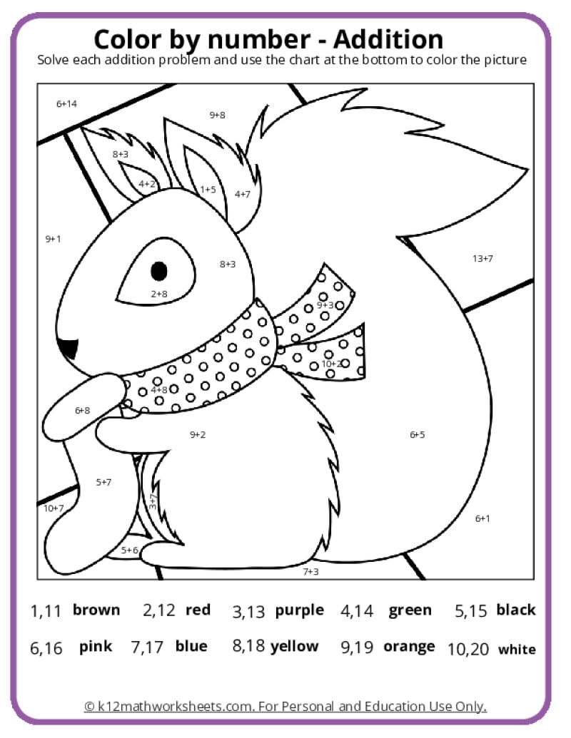 Winter Color By Number Pages K12 Math Worksheets