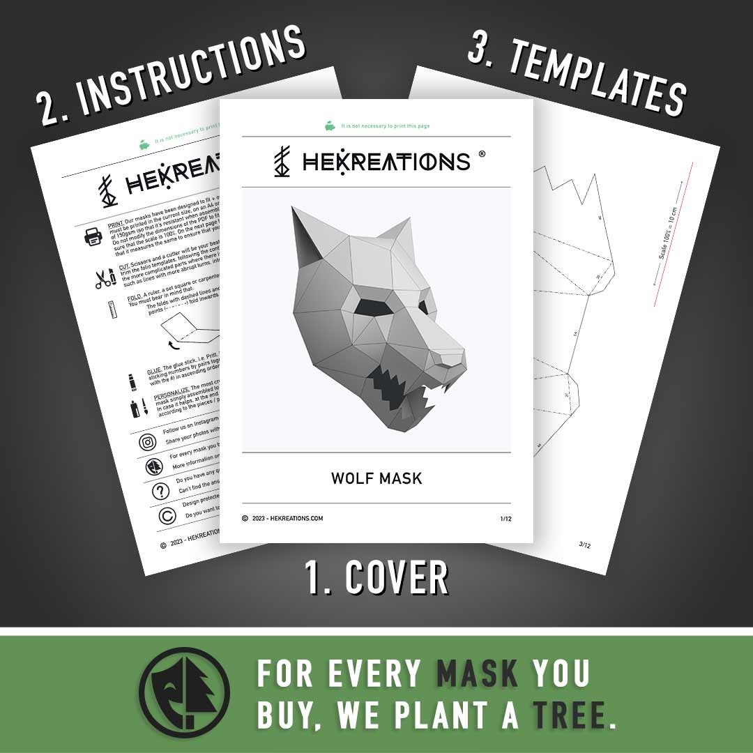 Wolf Mask Printable Template Papercraft PDF Pattern