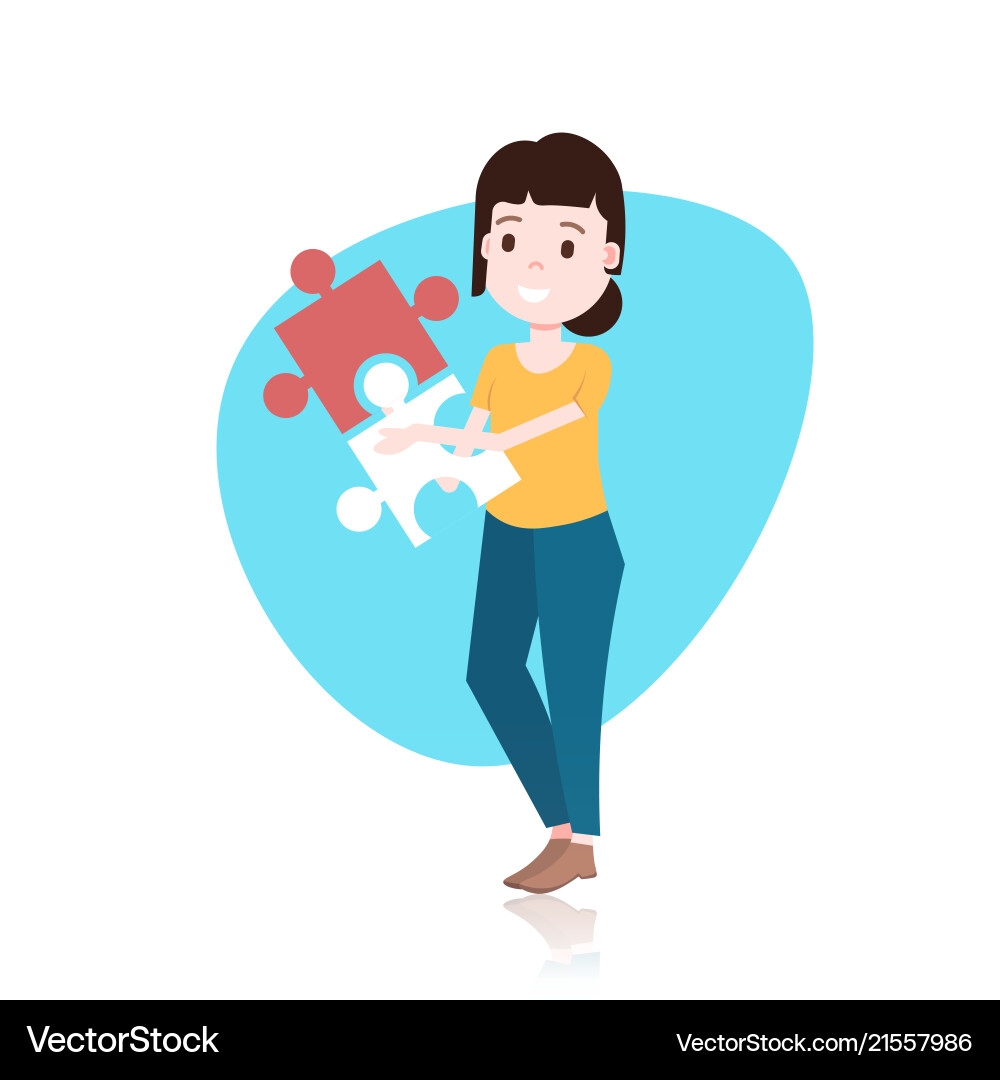 Woman Character Putting Two Pieces Puzzle Template
