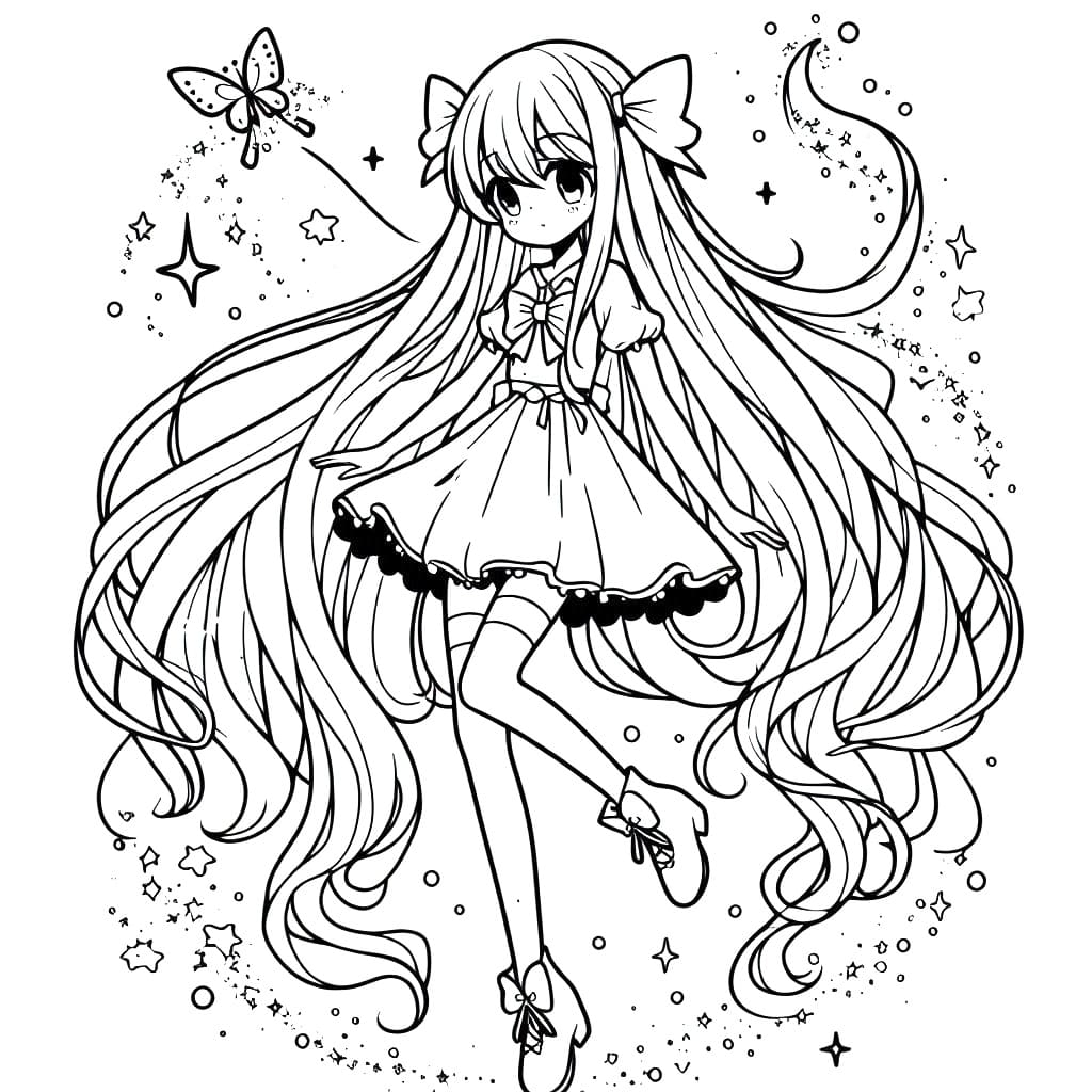 Wonderful Long Hair Anime Girl Coloring Page Download Print Or Color Online For Free
