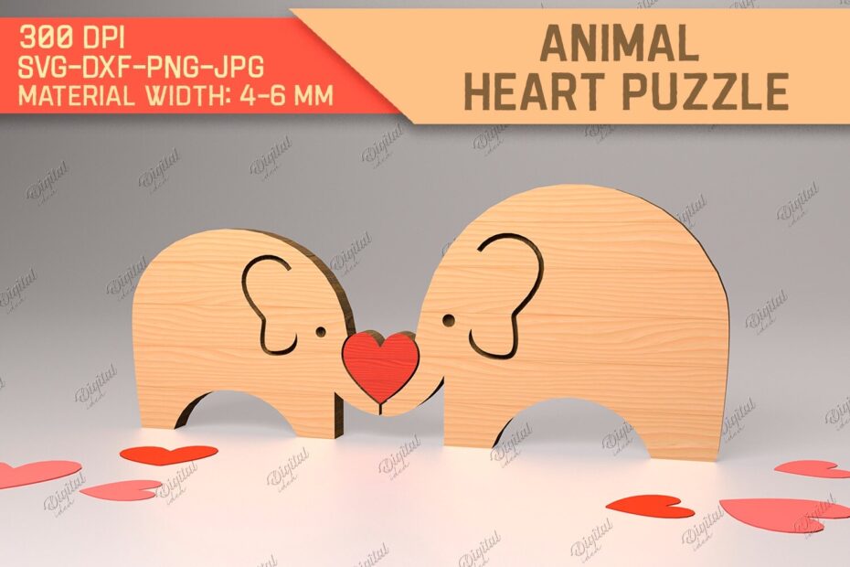 Wooden Elephant Love Puzzle 3D Laser Cut Animals With Hearts Cute Animal Figurines Svg Valentine s Day Gift Family Lasercut Svg Etsy