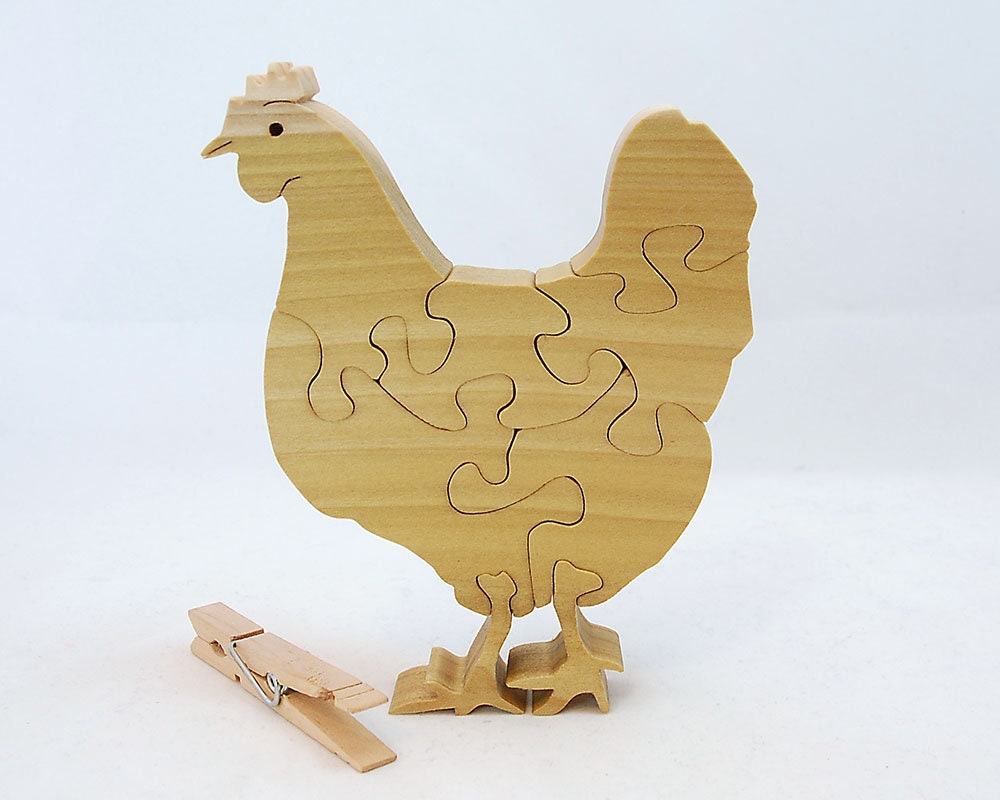 Wooden Hen Puzzle That Stands Up Chicken Shelf Sitter Art Animal Desk Toy Chicken Wood Jigsaw Personalize Custom Name Option Etsy