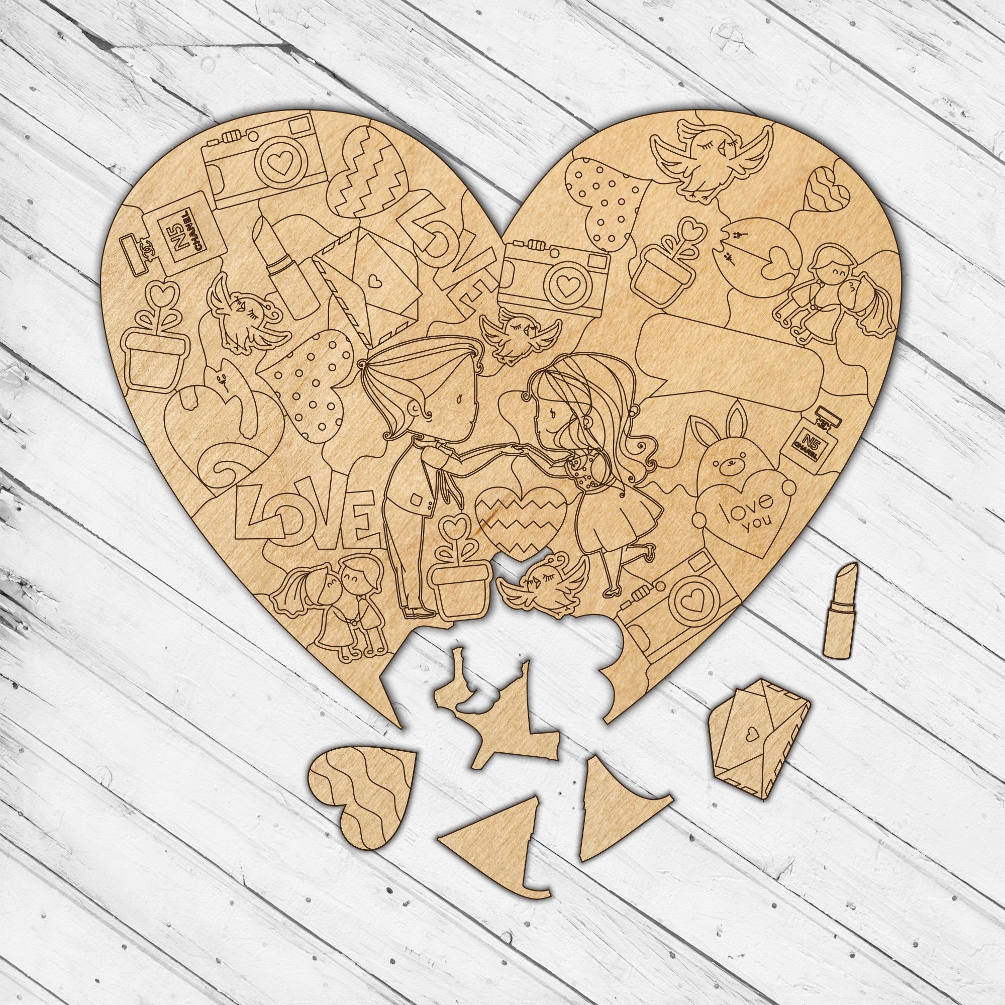 Wooden Love Heart Theme Whimsies Irreguler Puzzle Jigsaw Laser Cut 