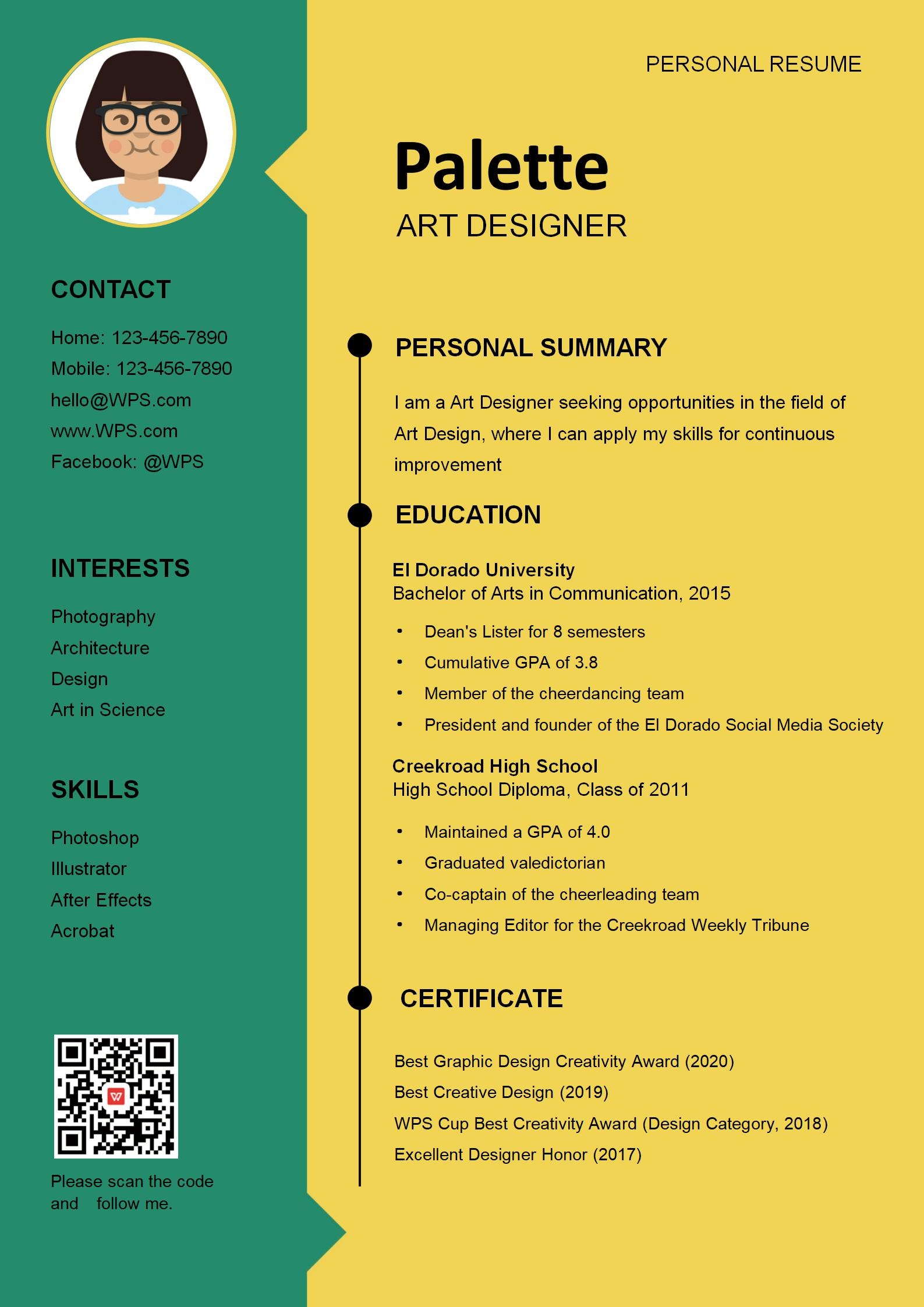 WORD Of Creative Colorful Resume docx WPS Free Templates