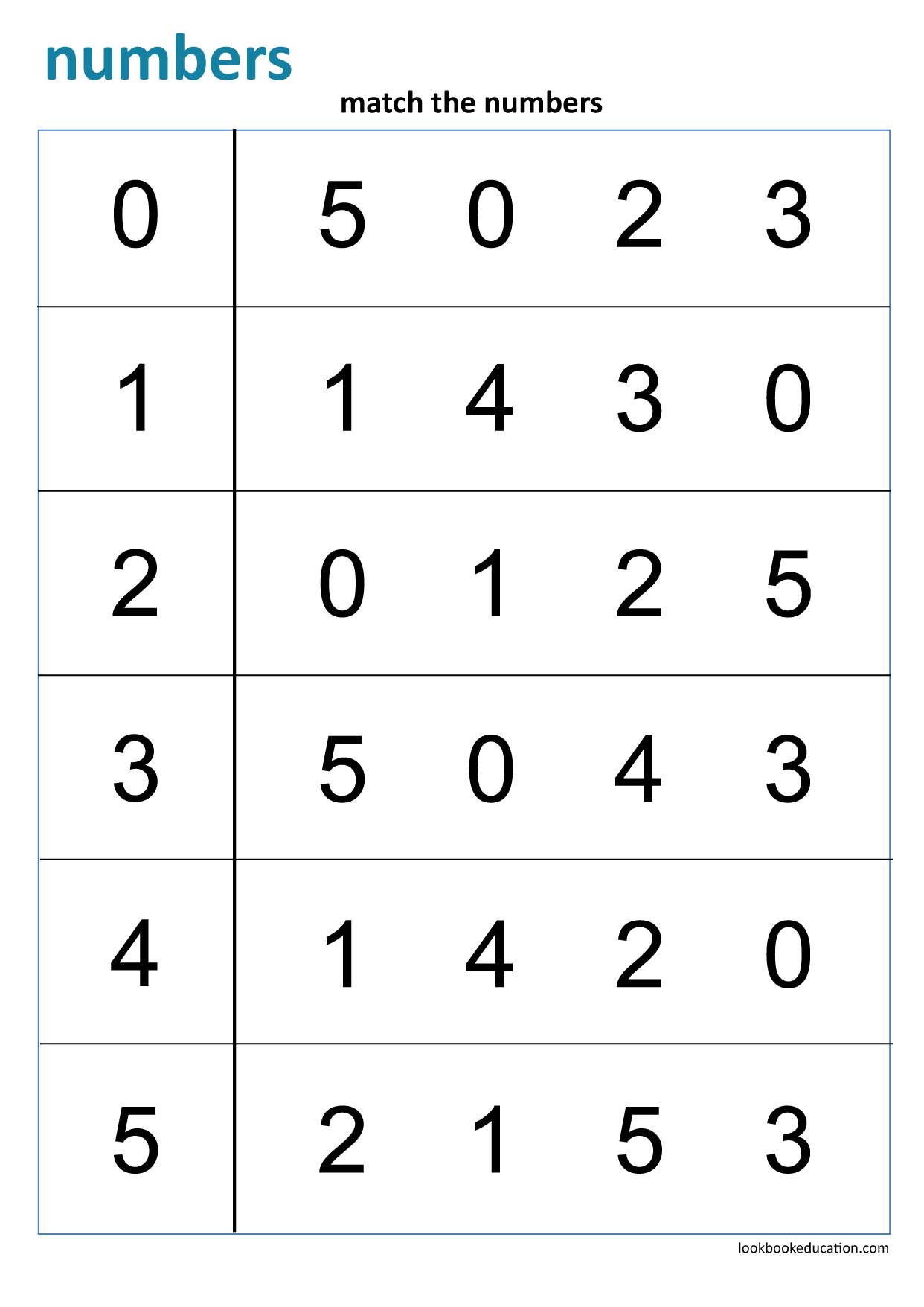 Worksheet Matching Numbers Lookbook Education