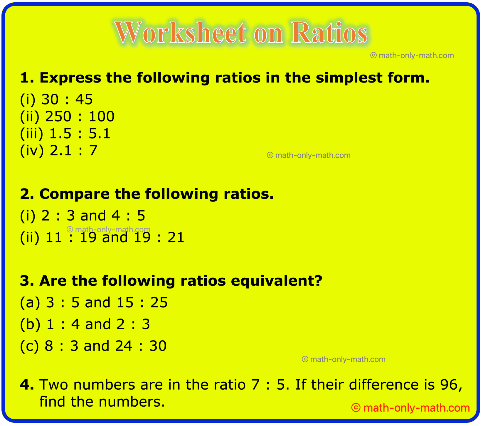 equivalent ratios worksheet