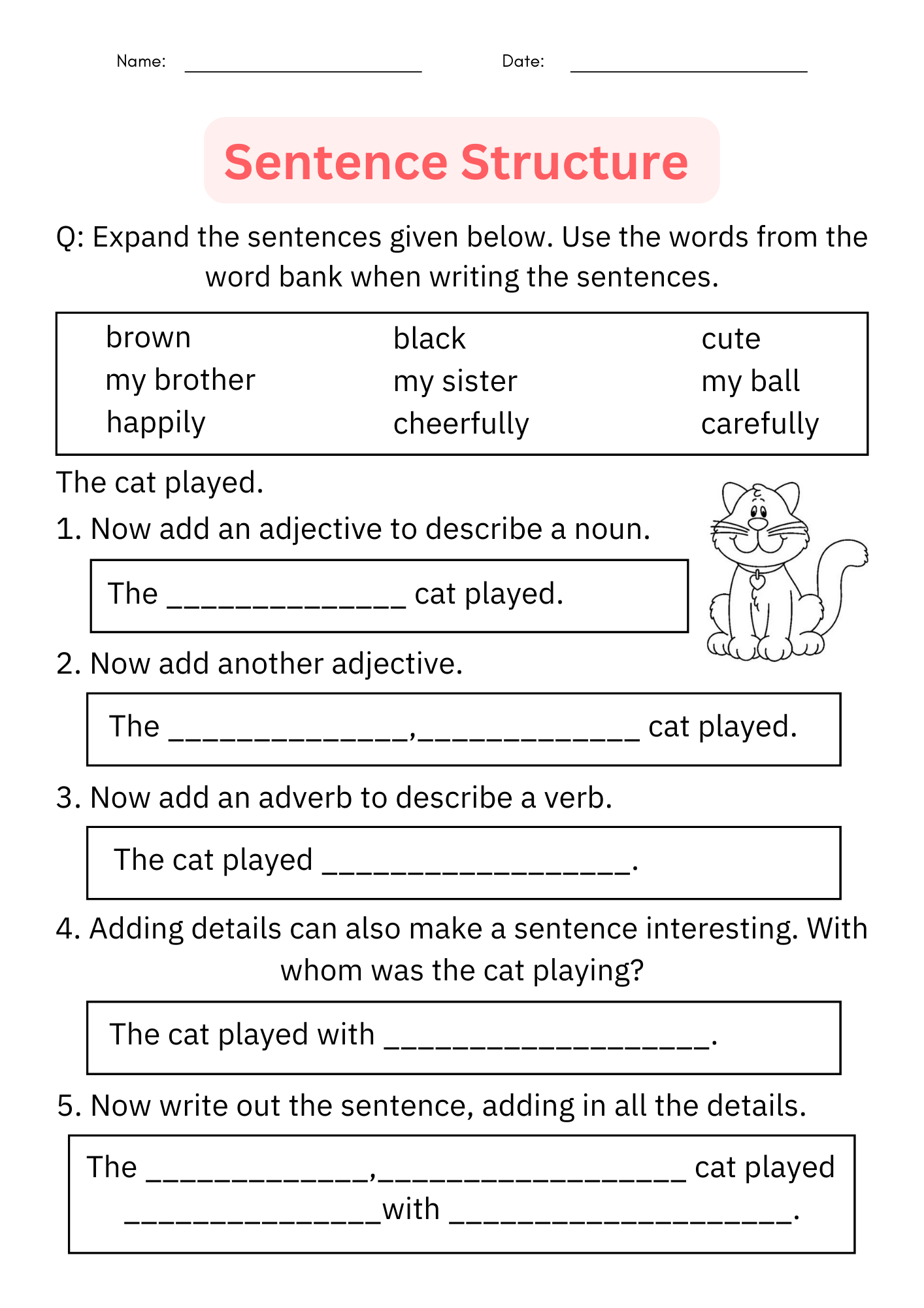 Writing Sentences Sentence Structure Worksheet Digital Printable Worksheets Library