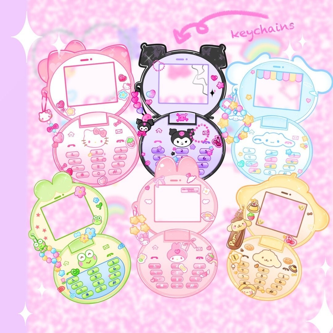 Y2K Kawaii Flip Phone Glitter Epoxy Doublesided Keychains Etsy