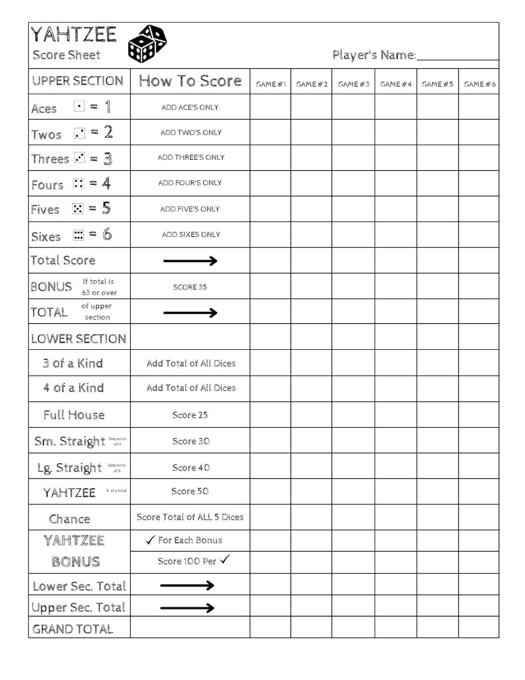 printable yahtzee score sheets