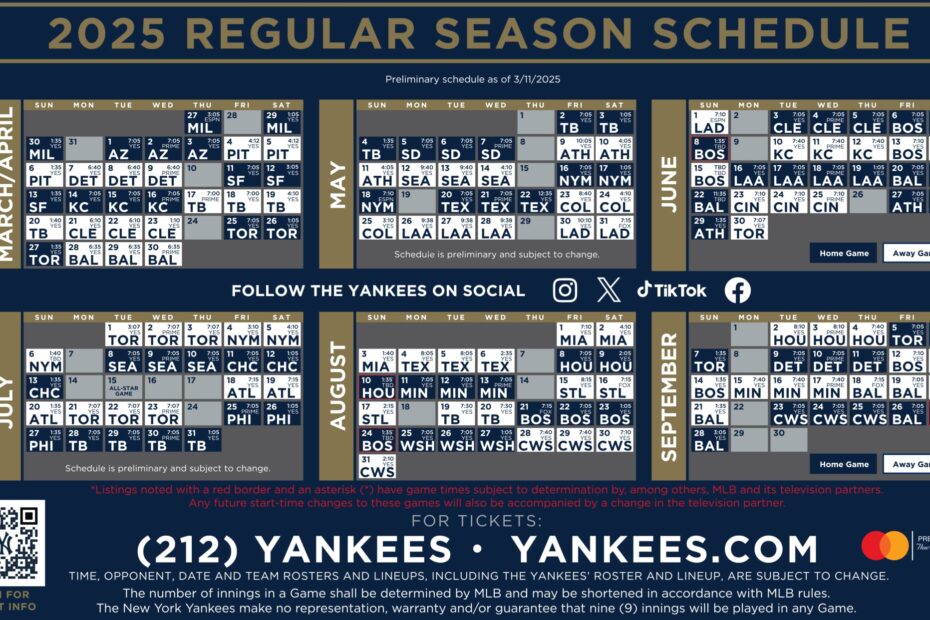 Yankees Printable Schedule New York Yankees