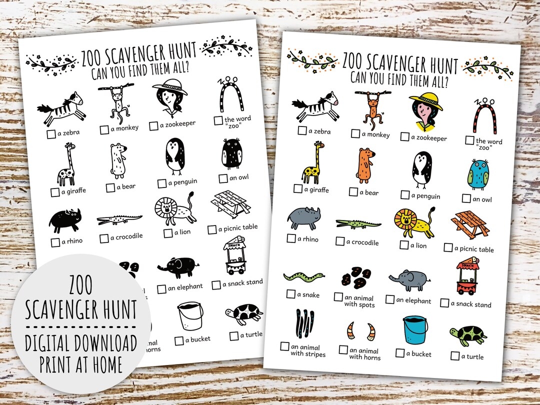 printable zoo scavenger hunt